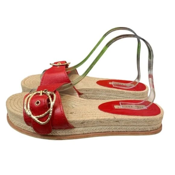 Zara Basic Sandals Womens 9/40 Red Gold Espadrille Flats Slip On Beach Vacation - Picture 3 of 7